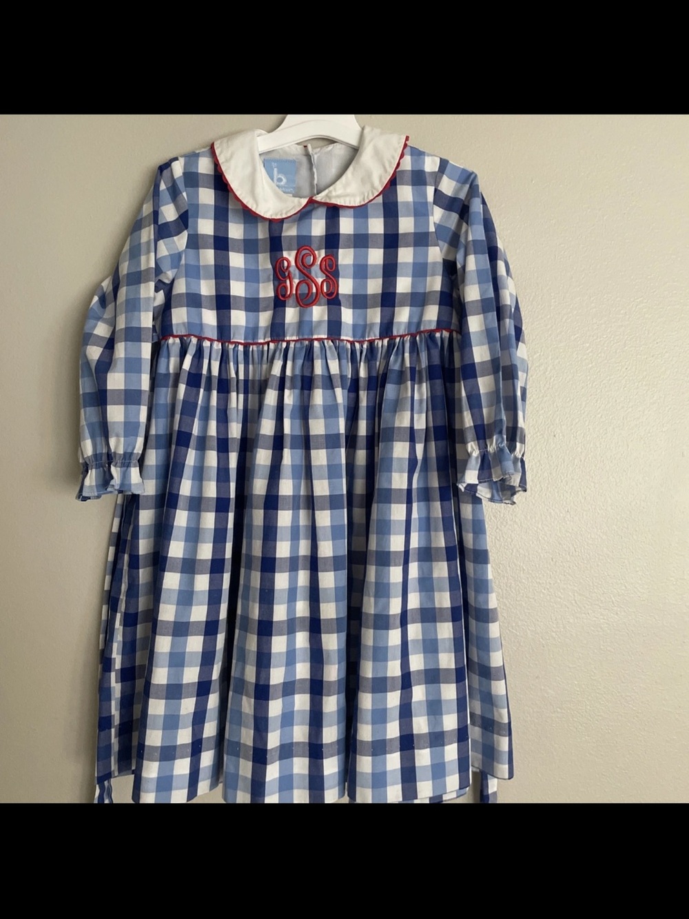 bella bliss Blue and White Gingham Dress with Red Trim